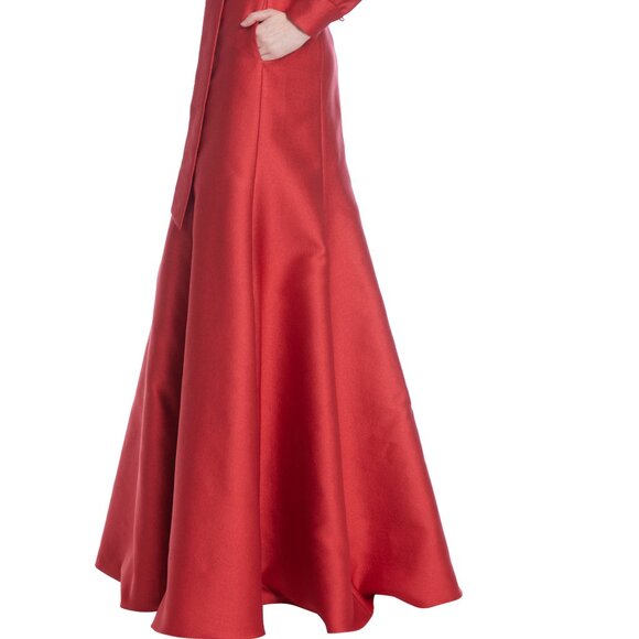 Badgley Mischka Luxe Coat Dress Crepe Gown w/ Bow in Red Maxi - Picture 3 of 14